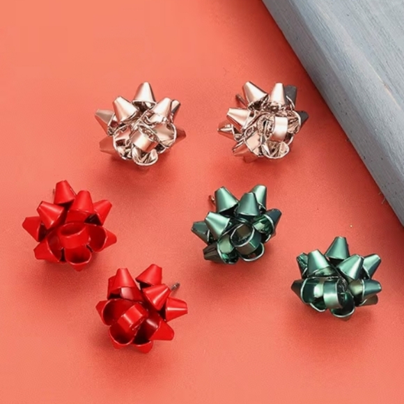 Holiday " Bow Stud Earrings " Pick Your Color - Picture 2 of 4